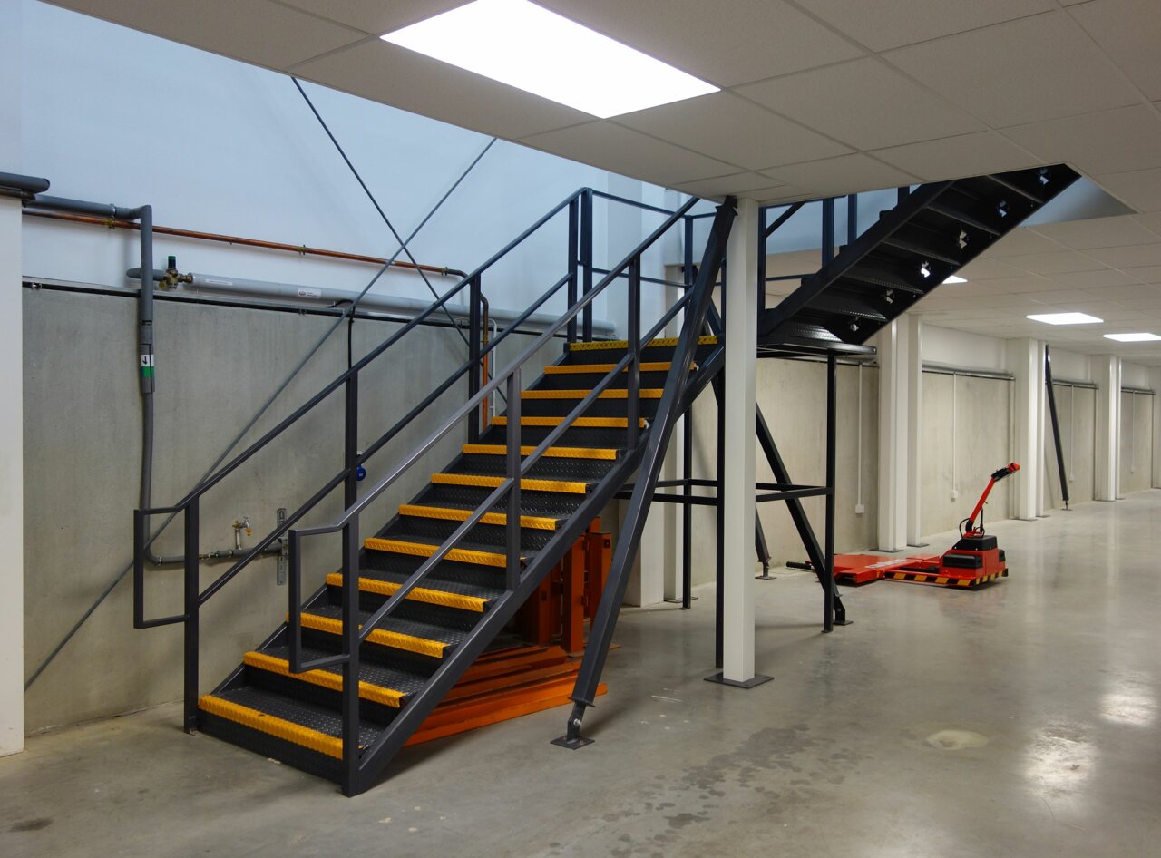 V Management - automotive mezzanines - super car storage - Staircase.